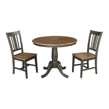 International Concepts Round 36 in Rd Extension Dining Table, 2 RTA Chairs, Hickory/Washed Coal, 36 W, 48 L, 29.3 in H, Wood K45-36RXT-C10-2